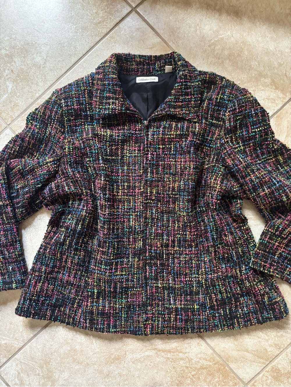 Coldwater Creek Black Multicolor Tweed Blazer